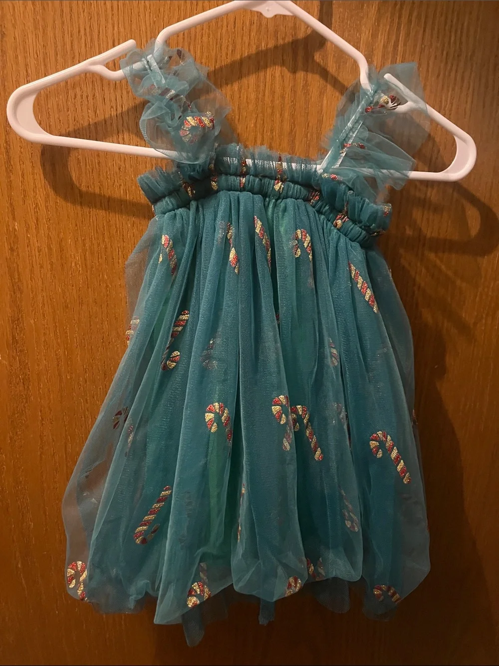 Teal Tulle Dress with Candy Cane Sequin Accents